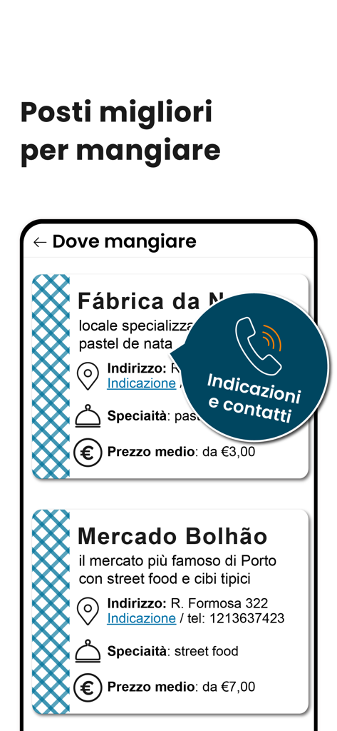 Travel365 - Guide di Viaggio - Travel365 mobile app screen displaying local restaurant recommendations and street food guides