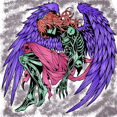 detailed fallen angel anime