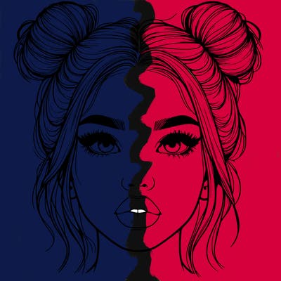 realistic girl with two buns on her hair and lips