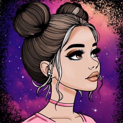 realistic girl with buns on the top of her head