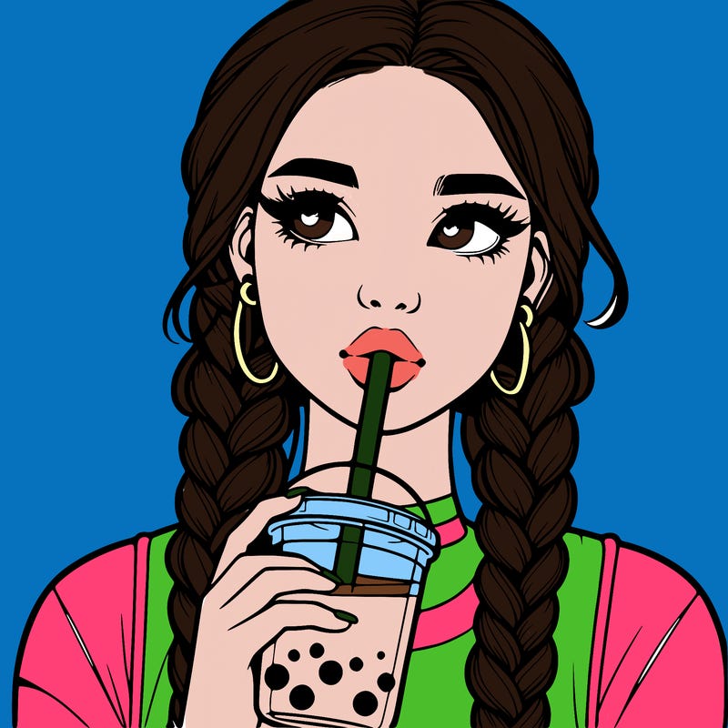 realistic girl with braided hair drinking boba