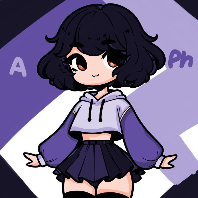 cute femboy with short, fluffy hair that softly frames their face, wearing a cropped hoodie, paired with a flouncy short skirt, and thigh-high stockings