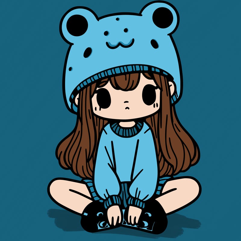 a girl wearing a frog hat and some frog socks