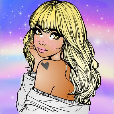 realistic girl with bangs looking over her shoulder