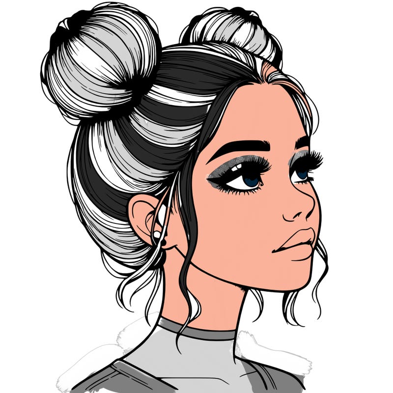 realistic girl with buns on the top of her head