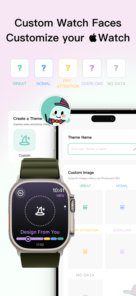 MoodyWatch-Track Stress Levels - Interface for designing custom Apple Watch faces based on stress levels in the MoodyWatch app