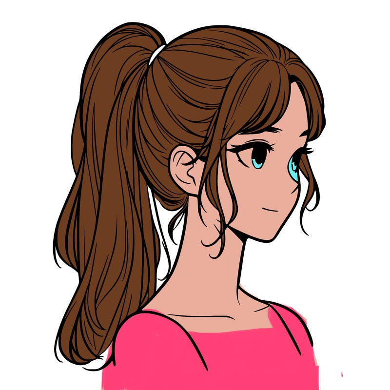 a realistic girl with a ponytail