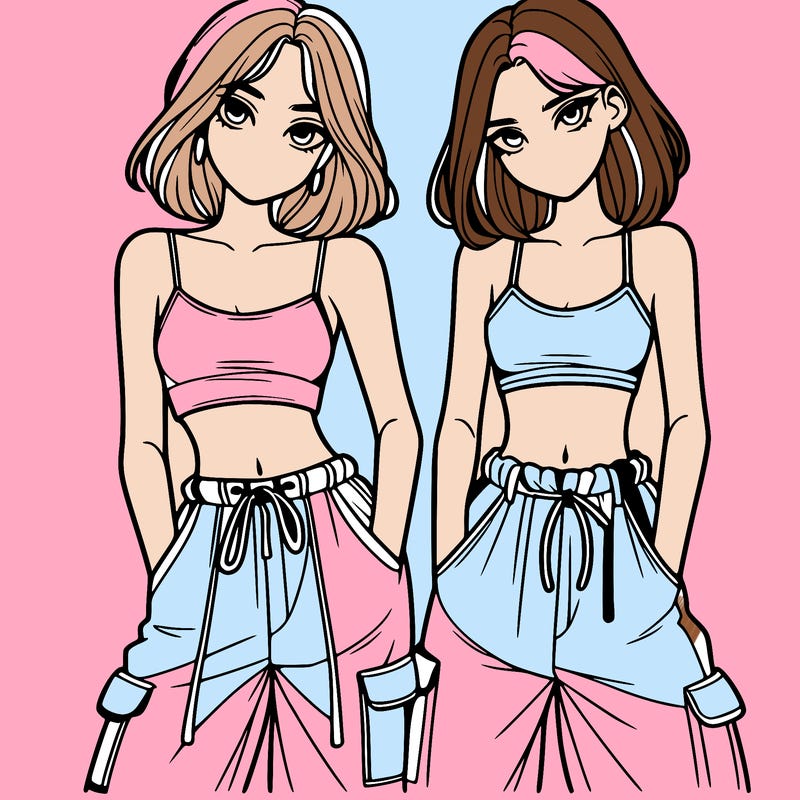 two girls with crop top with baggy pants