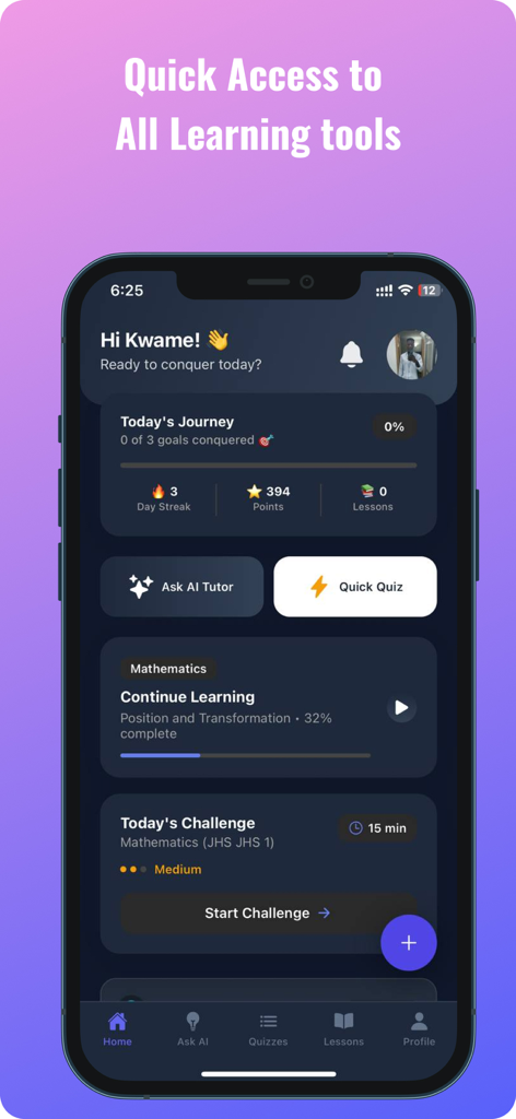 EduMate GH – GES AI Study App - EduMate GH app dashboard showing student progress and AI study tools