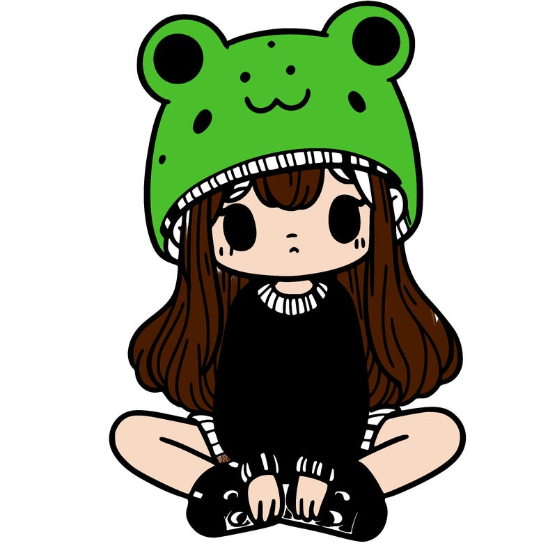 a girl wearing a frog hat and some frog socks