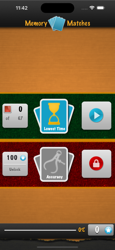 Memory Matches - Memory Matches game selection menu showing Lowest Time and Accuracy modes