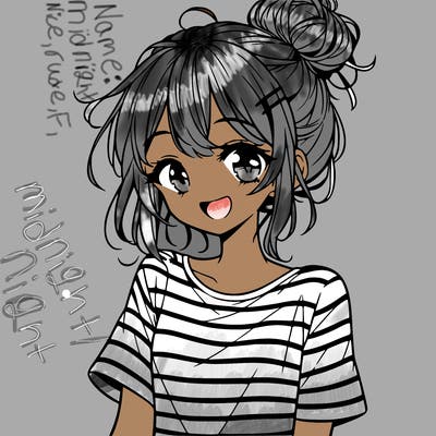anime girl teenager striped shirt and smile and messy bun