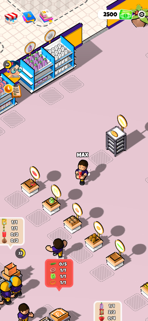 My Delivery Mart - Top down view of characters fulfilling grocery orders in My Delivery Mart game