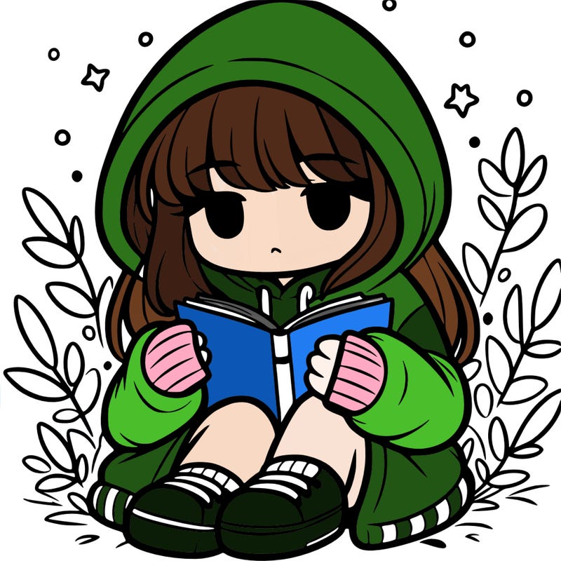 girl in oversized hoodie reading a book