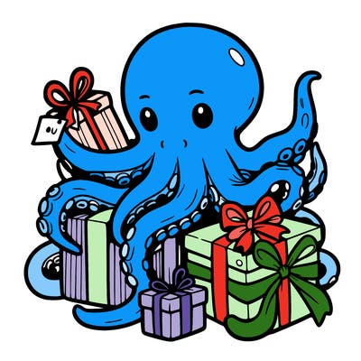 an octopus wrapping gifts