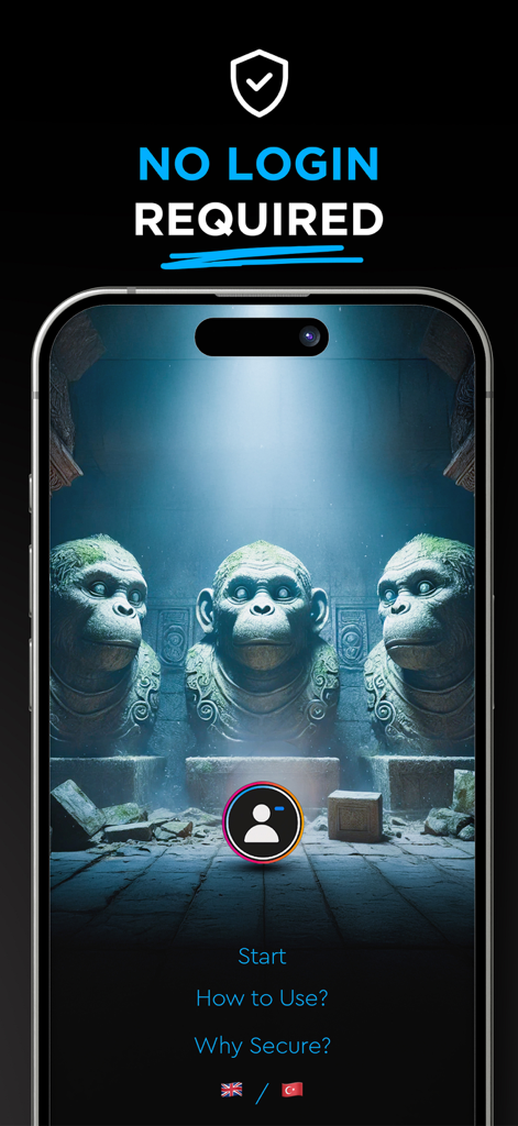 Unfollowers –No Login Required - Unfollowers app home screen with no login required message