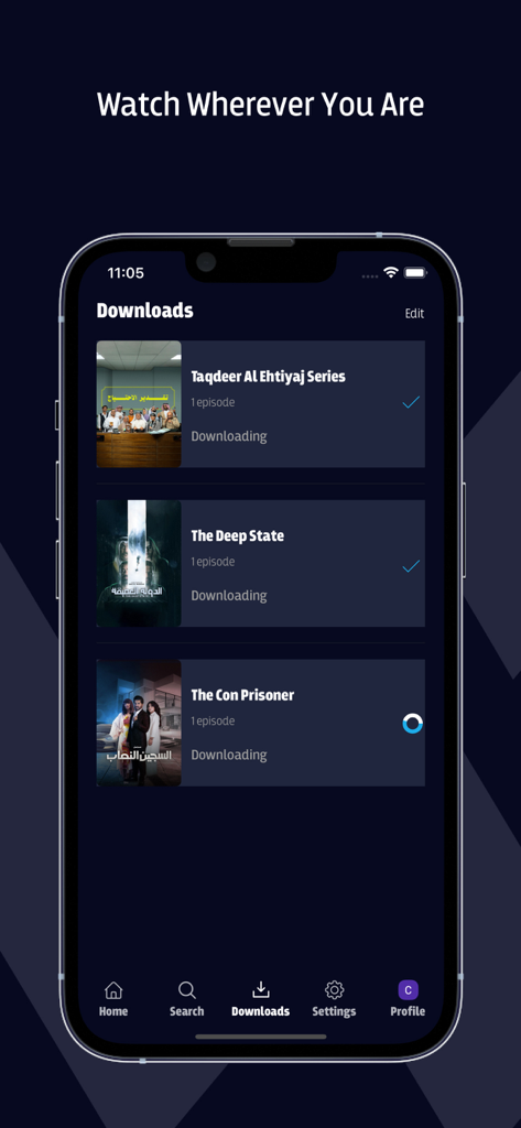 SHASHA app downloads interface showing Gulf drama series available for offline viewing