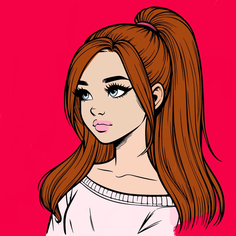 realistic girl with a high ponytail