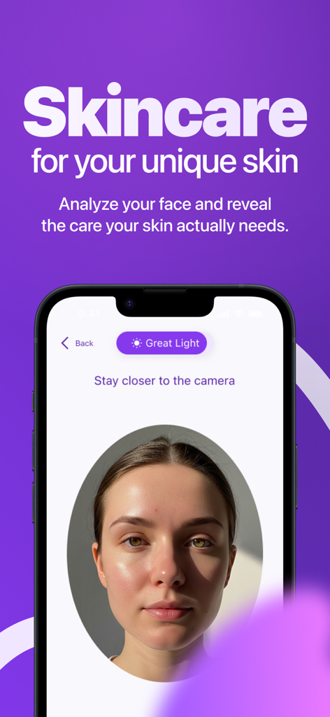 Alba - Skin Care Routine - Alba app interface showing a woman's face being scanned for personalized AI skin analysis