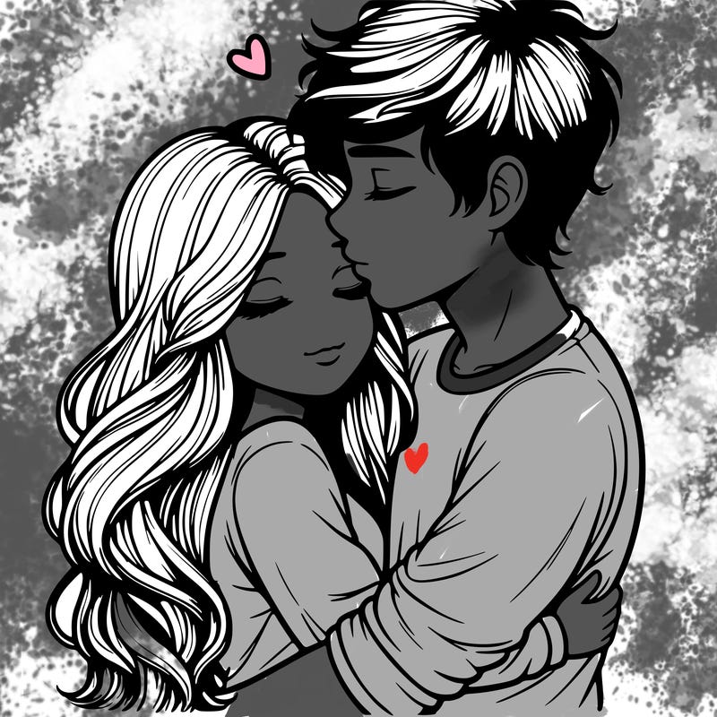 a realistic couple boy and girl hugging and kissing