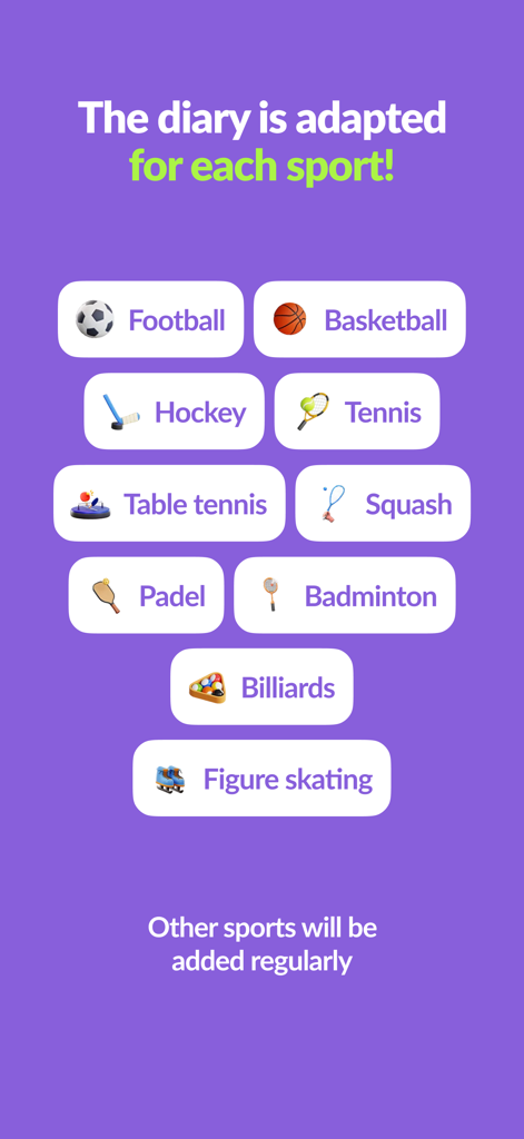 SPORTIVITY: sport tracker - A list of sports including football basketball and tennis available in the Sportivity diary app
