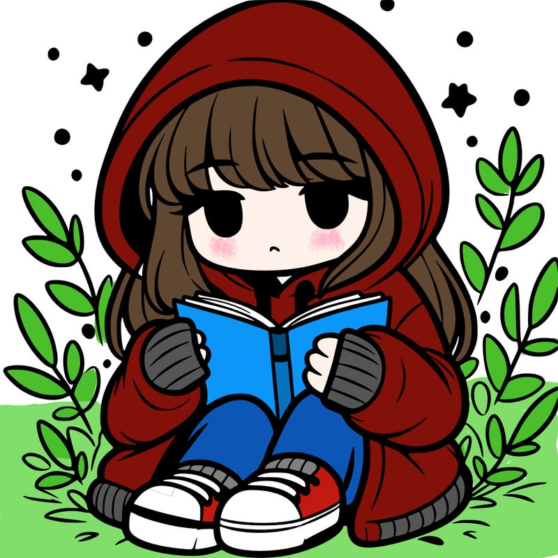 girl in oversized hoodie reading a book