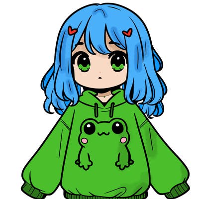 girl wearing frogging sweatshirt