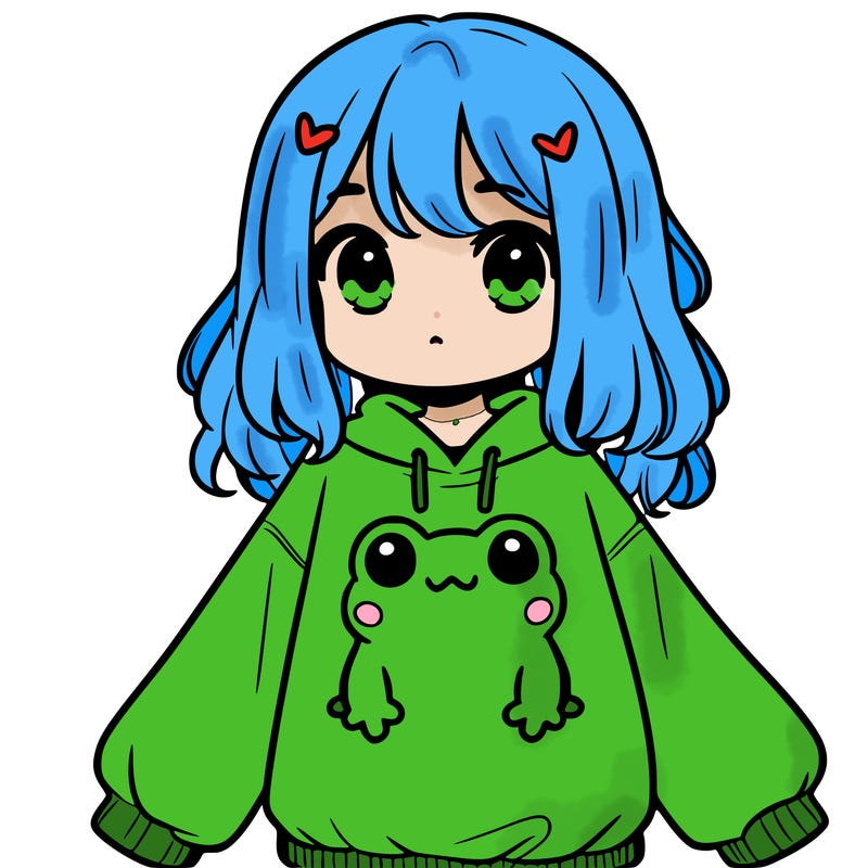 girl wearing frogging sweatshirt