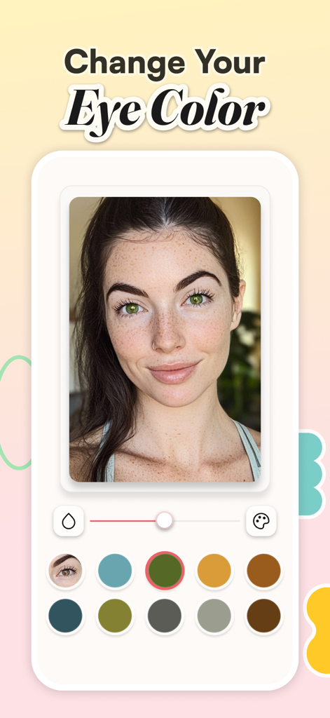 Color Analysis: WhatColors - Interface of the WhatColors app showing how to change eye color with AI
