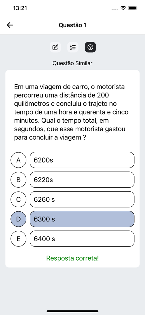 TrilhaEdu - TrilhaEdu app screen showing a multiple choice math question with a correct answer confirmation