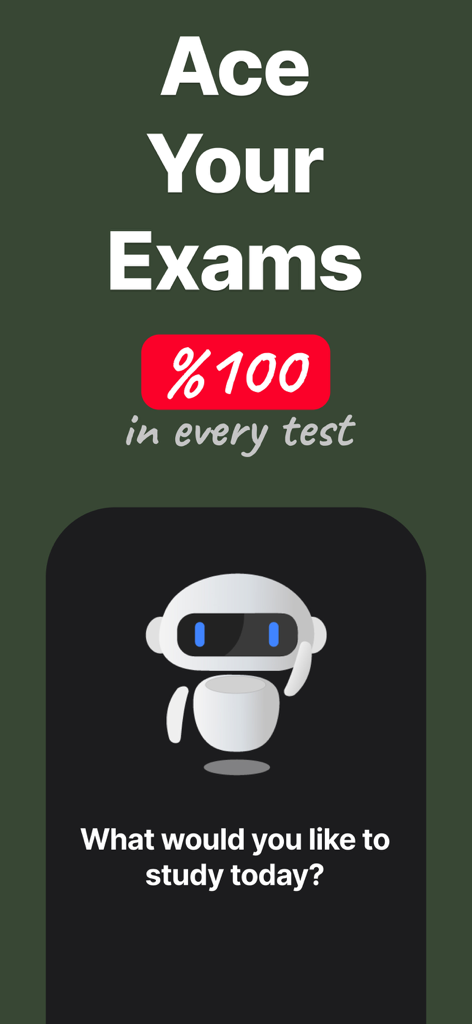 Feynman AI Study Notes Maker - Interface de l'application d'étude Feynman AI avec un avatar de robot amical et le texte Réussissez vos examens