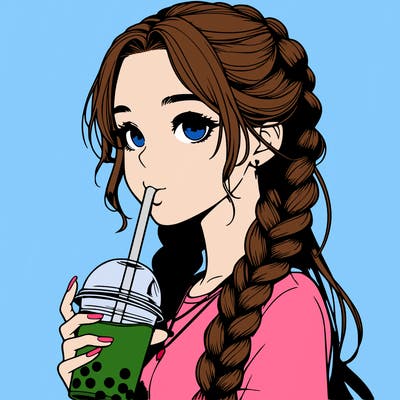 realistic girl with braided hair drinking boba
