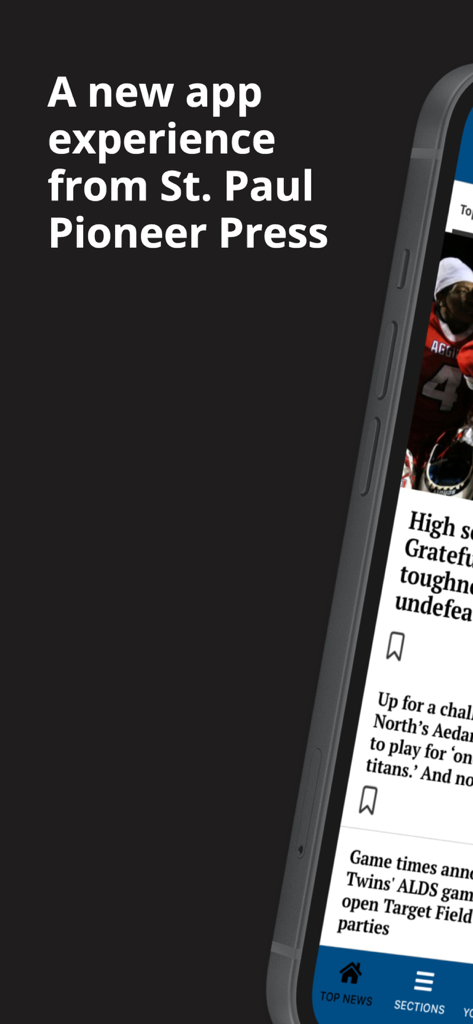 A smartphone showing the St. Paul Pioneer Press news app interface with local articles
