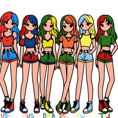 a group of girls wearing crop tops and shorts