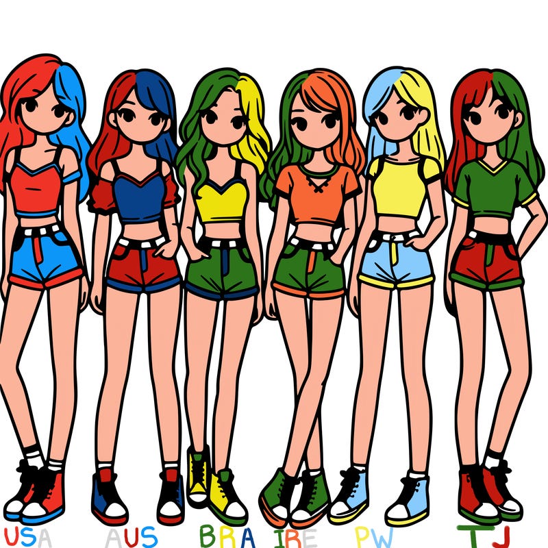 a group of girls wearing crop tops and shorts