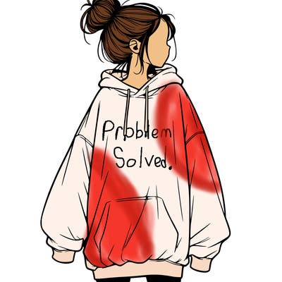 realistic girl with a oversized sweatshirt on and a bun