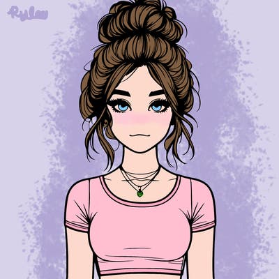 realistic girl with messy bun and croptop