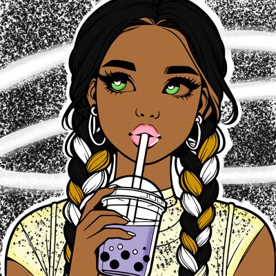 realistic girl with braided hair drinking boba