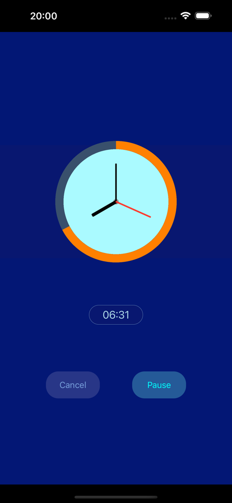 VibeTimer - Vibration Timer - Interfaz de la aplicación VibeTimer con una barra de progreso circular naranja y una cuenta regresiva digital.