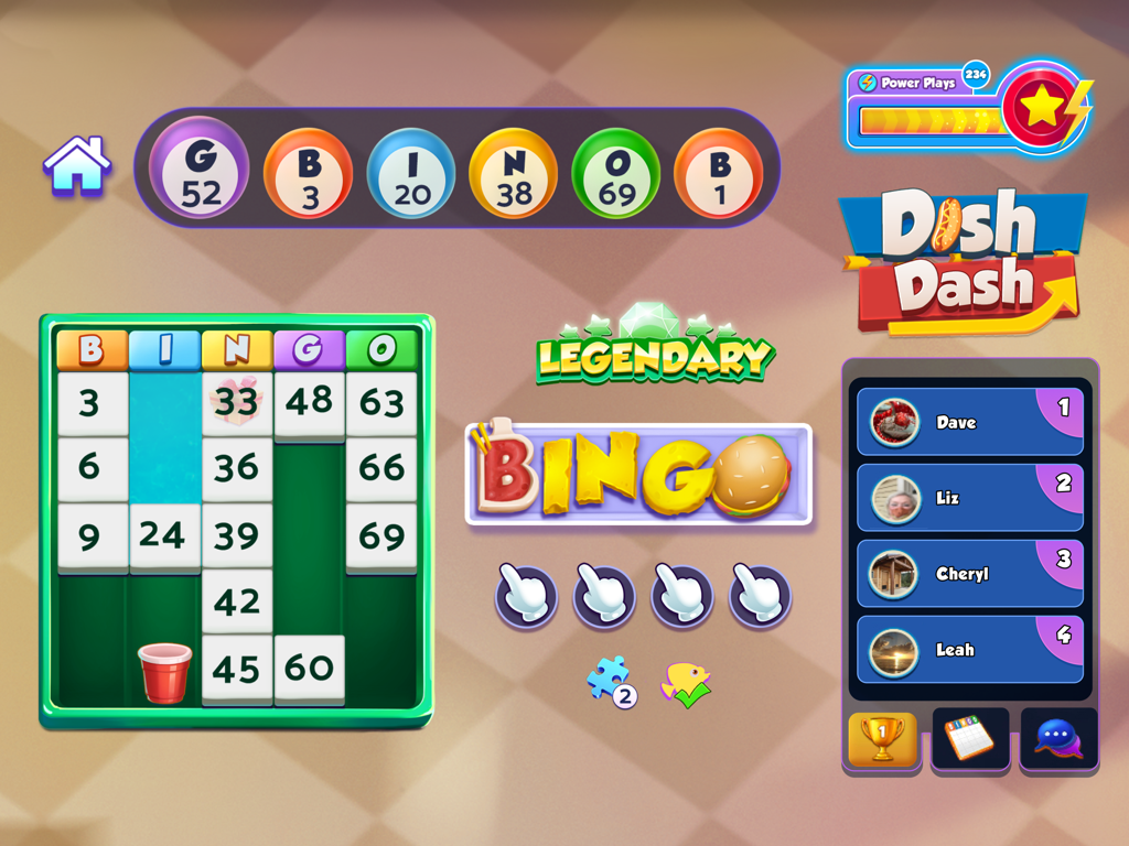 Bingo Bash HD Live Bingo Games - Bingo Bash HD gameplay on iPad featuring a bingo card and player leaderboard