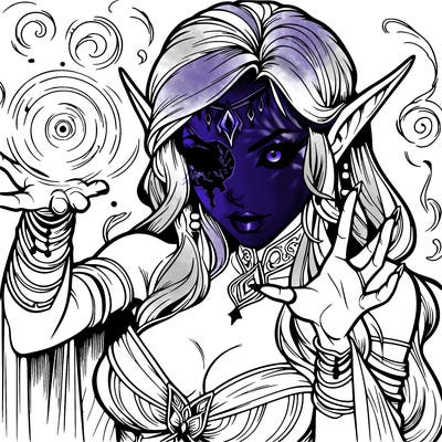 realistic scary beautiful elf sorceress casting spell