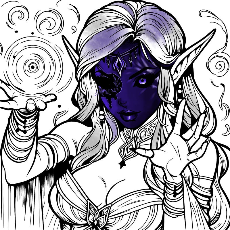 realistic scary beautiful elf sorceress casting spell