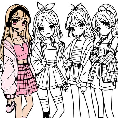 teen manga girls group of 4
