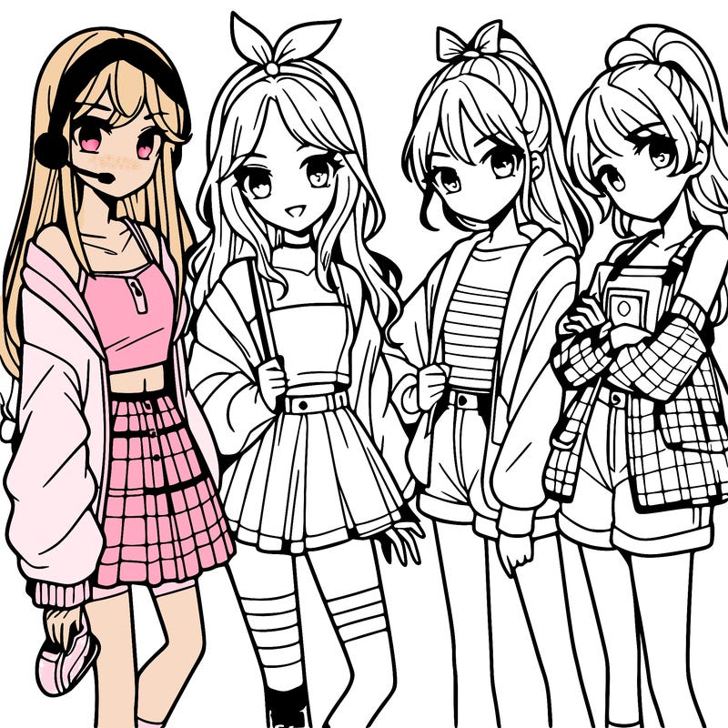 teen manga girls group of 4