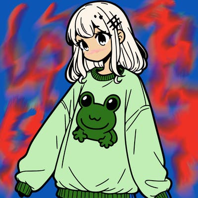girl wearing frogging sweatshirt