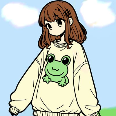 girl wearing frogging sweatshirt
