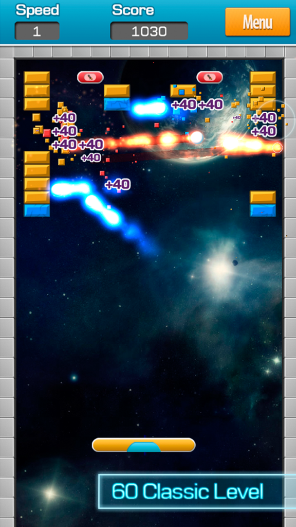 Brick Breaker Classic 2016 - Ultimate Revolution - Brick Breaker Classic arcade game screen with space theme and 60 levels