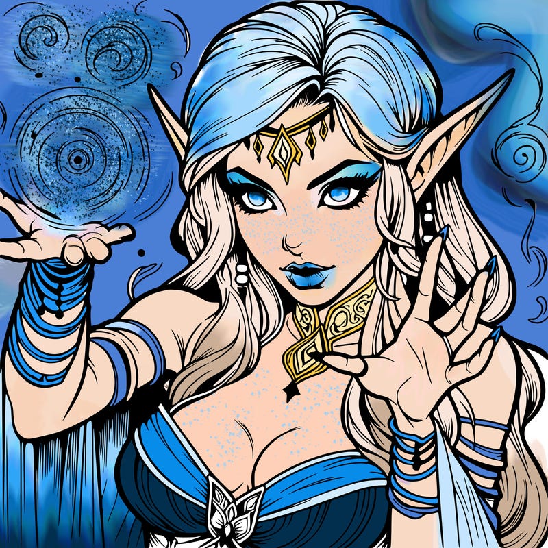 realistic scary beautiful elf sorceress casting spell