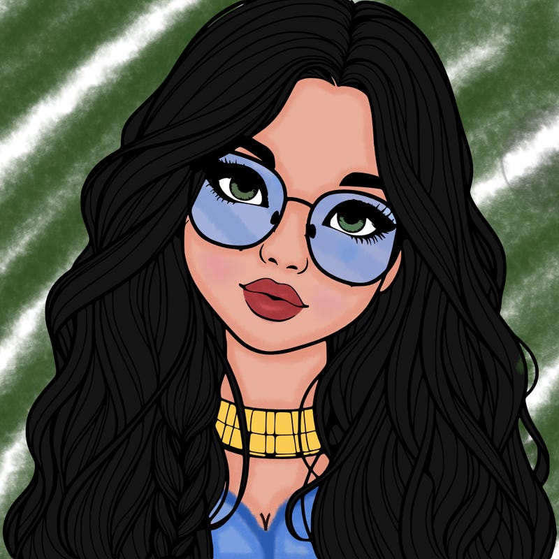 girl with long hair and freckles and glasses realistic