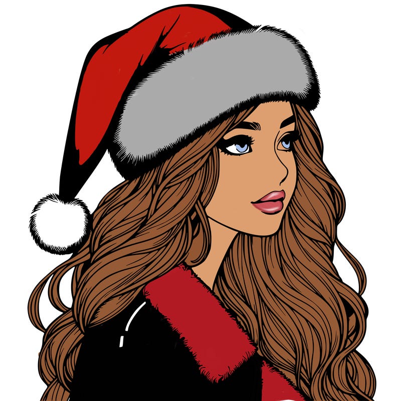 realistic girl in santa hat